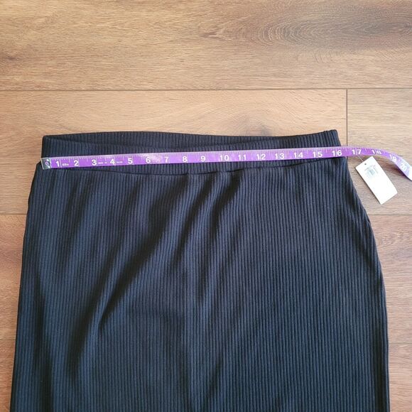 Old Navy Rib Knit Midi Skirt Large Black Fitted Pencil Side Slit Pull On NEW TAG - Picture 11 of 14